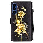 Flip Πορτοφόλι από Συνθετικό Δέρμα (PU) με TPU για Samsung Galaxy A37 5G σε Μαύρο/Χρυσό με θήκες καρτών, stand και λουράκι καρπού.