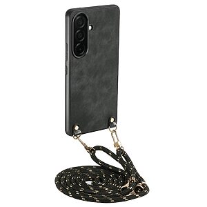 Πλάτη από Συνθετικό Δέρμα (PU) με TPU για Samsung Galaxy A37 5G σε Μαύρο χρώμα με ρυθμιζόμενο λουράκι 120cm και αντικραδασμική προστασία.