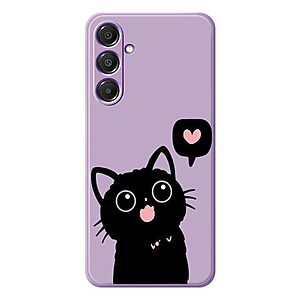 Πλάτη TPU για Samsung Galaxy A37 5G σε Μωβ χρώμα με μοτίβο αγάπης γάτας, ίσιες άκρες και ανυψωμένο πλαίσιο προστασίας κάμερας.