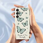 Πλάτη TPU για Samsung Galaxy A37 5G από OEM σε Μπεζ χρώμα με σχέδιο πράσινης πεταλούδας, ανυψωμένο πλαίσιο κάμερας και εργονομική ίσια άκρη.