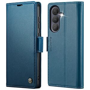 Flip Πορτοφόλι από Συνθετικό Δέρμα (PU) για Samsung Galaxy A57 5G - CASEME 023 - Μπλε με RFID προστασία, θήκες καρτών και αναδιπλούμενη βάση.