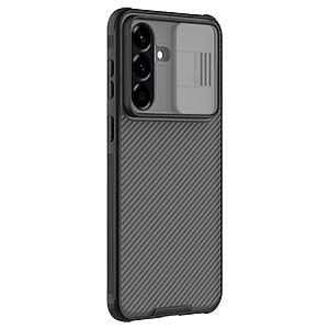 Σκληρή Πλάτη PC+TPU για Samsung Galaxy A57 5G από NILLKIN Camshield Pro Series σε ημιδιάφανο μαύρο χρώμα με sliding κάλυμμα κάμερας.