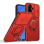 Σκληρή Πλάτη PC+TPU για Samsung Galaxy A57 5G από OEM σε Κόκκινο χρώμα με περιστρεφόμενο Stand, μαγνητικό δακτύλιο και συρόμενο κάλυμμα κάμερας.