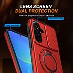 Σκληρή Πλάτη PC+TPU για Samsung Galaxy A57 5G από OEM σε Κόκκινο χρώμα με περιστρεφόμενο Stand, μαγνητικό δακτύλιο και συρόμενο κάλυμμα κάμερας.