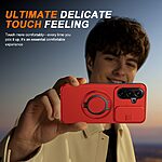 Σκληρή Πλάτη PC+TPU για Samsung Galaxy A57 5G από OEM σε Κόκκινο χρώμα με περιστρεφόμενο Stand, μαγνητικό δακτύλιο και συρόμενο κάλυμμα κάμερας.