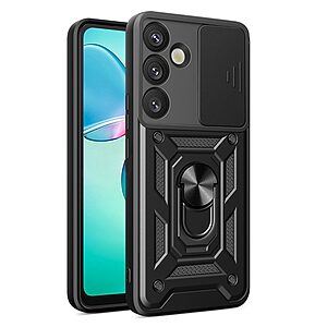 Σκληρή Πλάτη PC+TPU για Samsung Galaxy A57 5G από OEM σε Μαύρο χρώμα με περιστρεφόμενο Stand και προστασία φακού κάμερας.