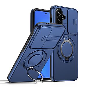 Σκληρή Πλάτη PC+TPU για Samsung Galaxy A57 5G σε Μπλε χρώμα με ενσωματωμένο Stand, μαγνητικό δακτύλιο 360° και συρόμενη κάλυψη κάμερας.