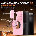 Σκληρή Πλάτη PC+TPU για Samsung Galaxy A57 5G σε Ροζ χρώμα με περιστρεφόμενο Ring Stand, συρόμενη κάλυψη κάμερας και μαγνητική σύνδεση.