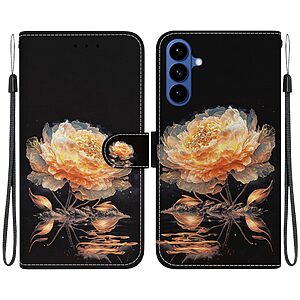 Flip Πορτοφόλι από Συνθετικό Δέρμα (PU) με TPU για Samsung Galaxy A57 5G σε Χρυσό χρώμα με θήκες καρτών, Stand και Λουράκι καρπού.