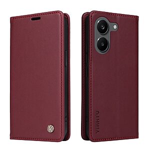 Flip Πορτοφόλι από Συνθετικό Δέρμα (PU) για Xiaomi POCO X8 Pro 5G από YIKATU YK-001 σε Βαθύ Κόκκινο με θήκες καρτών και Stand.