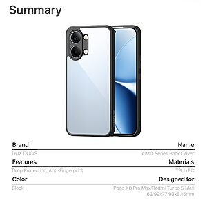 Σκληρή Πλάτη PC+TPU για Xiaomi POCO X8 Pro Max 5G από τη σειρά DUX DUCIS Aimo Series σε Μαύρο χρώμα με υψηλή διαφάνεια και πιστοποίηση REACH.