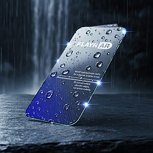 Θήκες Κινητών & Αξεσουάρ | ThikiShop.gr 31 Flayr AR tempered glass για iPhone 17 Pro Max — ελαιοαπωθητική AF επιφάνεια με σταγόνες νερού