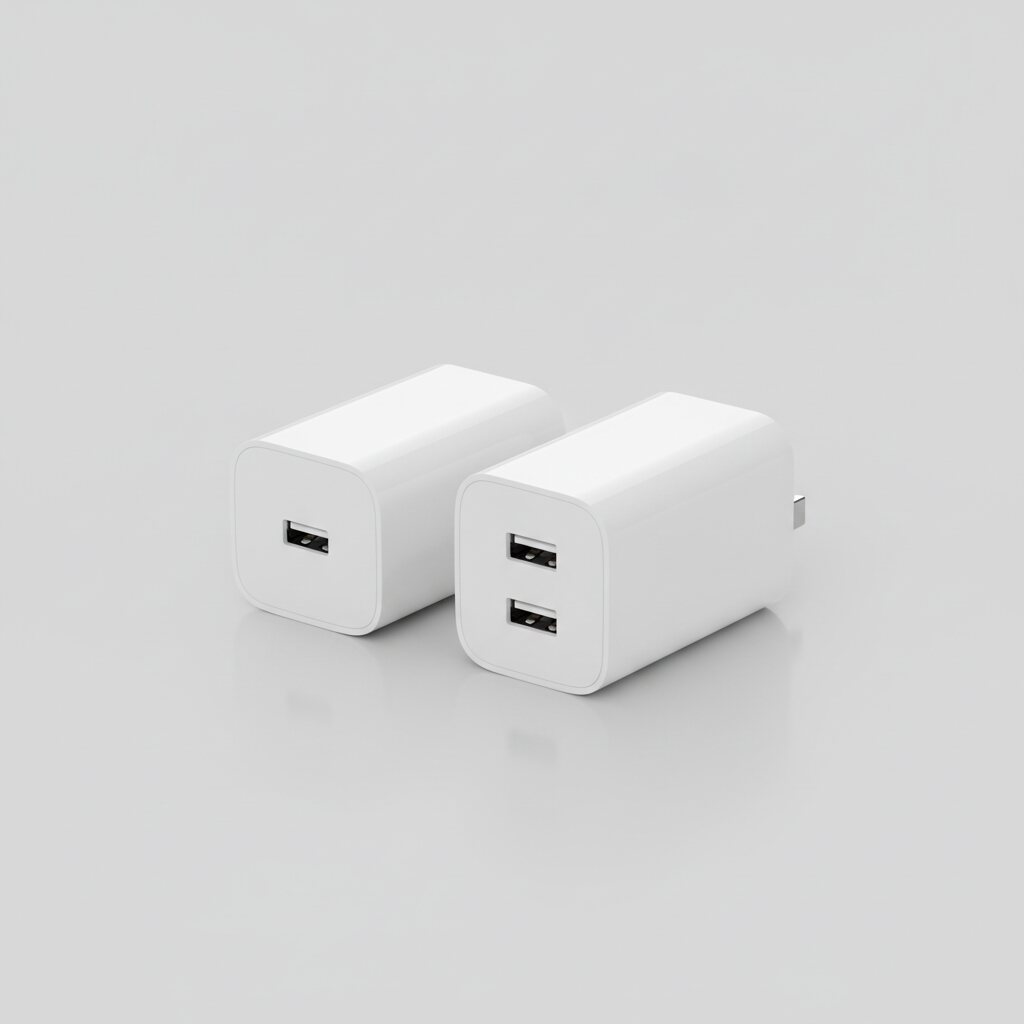 Δύο φορτιστές τοίχου USB-C δίπλα-δίπλα — γνήσιος και πιστοποιημένος συμβατός