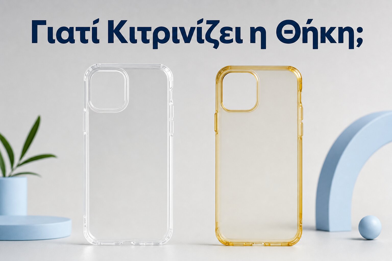 Γιατί Κιτρινίζει η Θήκη Σιλικόνης: Η Επιστήμη & Πώς να το Καθυστερήσεις 1 Γιατί κιτρινίζει η θήκη σιλικόνης — σύγκριση καθαρής και κιτρινισμένης διάφανης θήκης TPU