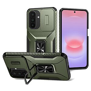 Σκληρή Πλάτη PC+TPU για Samsung Galaxy A27 5G (OEM) σε Πράσινο με Kickstand & Slider Κάμερας — διπλή προστασία στρώσης & βάση στήριξης για hands-free χρήση.