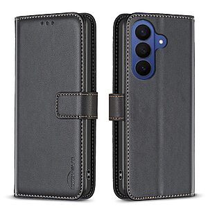 Flip Πορτοφόλι από Συνθετικό Δέρμα (PU) για Samsung Galaxy A27 5G (BINFEN COLOR BF17) σε Μαύρο — θήκες καρτών, μαγνητικό κλείσιμο & ρυθμιζόμενη βάση stand για hands-free προβολή.