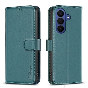 Flip Πορτοφόλι από Συνθετικό Δέρμα (PU) για Samsung Galaxy A27 5G (BINFEN COLOR BF17) σε Πράσινο — θήκες καρτών & ρυθμιζόμενη βάση στήριξης για hands-free χρήση.