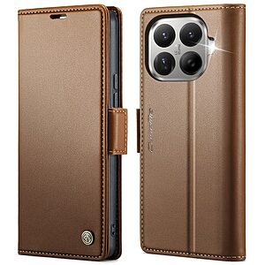 ΘΗΚΕΣ ΚΙΝΗΤΩΝ ΑΞΕΣΟΥΑΡ XIAOMI Mi A1 9 Flip Πορτοφόλι από Συνθετικό Δέρμα (PU) για Xiaomi 17T 5G (CASEME 023) σε Καφέ — προστασία RFID, 3 θήκες καρτών & βάση στήριξης για hands-free χρήση.