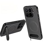 Σκληρή Πλάτη PC+TPU για Xiaomi 17T 5G (WANLONFENG QT Series) σε Γκρι με αναδιπλούμενο Stand — υφή carbon fiber & μαγνητική συμβατότητα για καθημερινή προστασία.