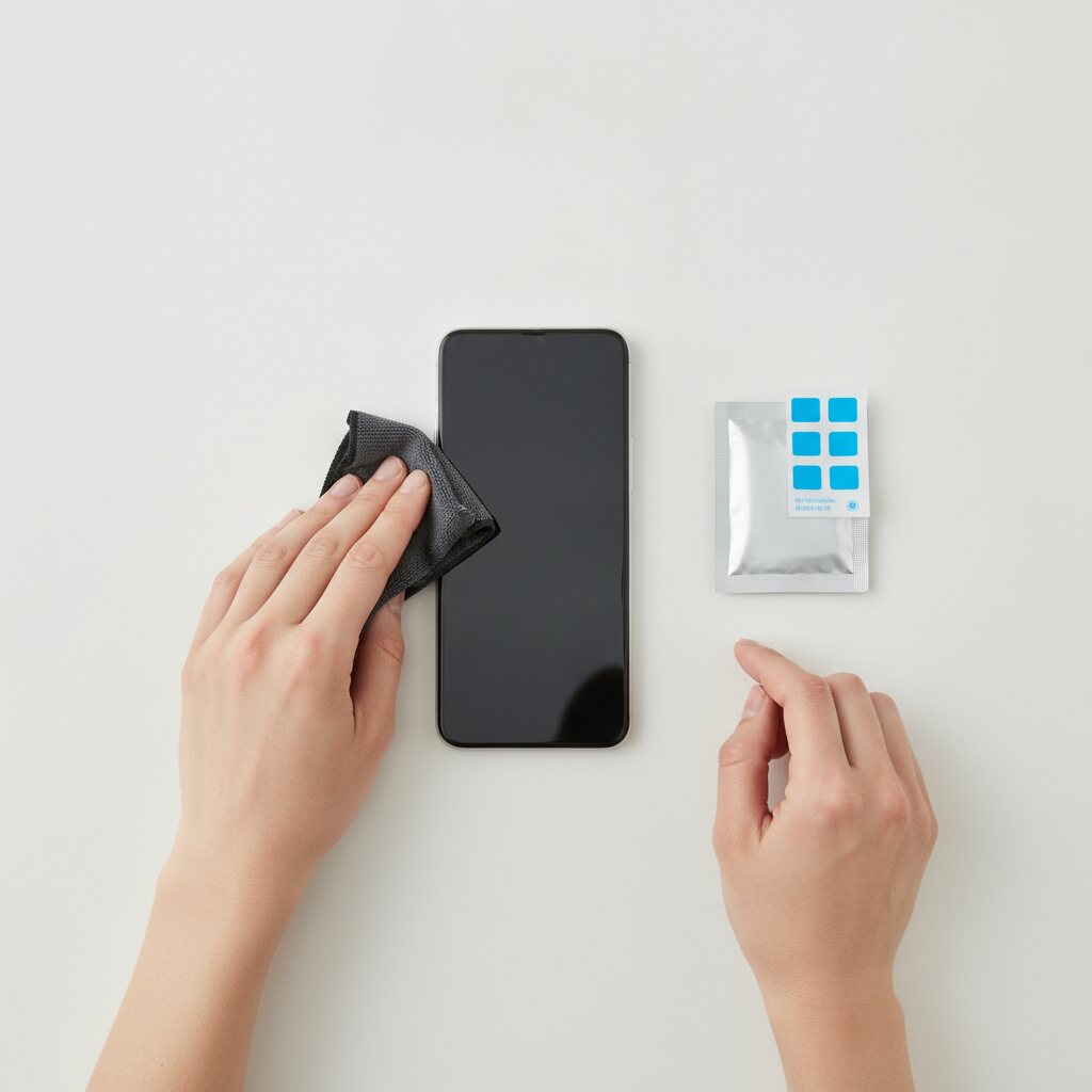 Τοποθέτηση tempered glass σε 4 απλά βήματα 2 Καθαρισμός οθόνης κινητού με πανάκι μικροϊνών πριν την τοποθέτηση tempered glass
