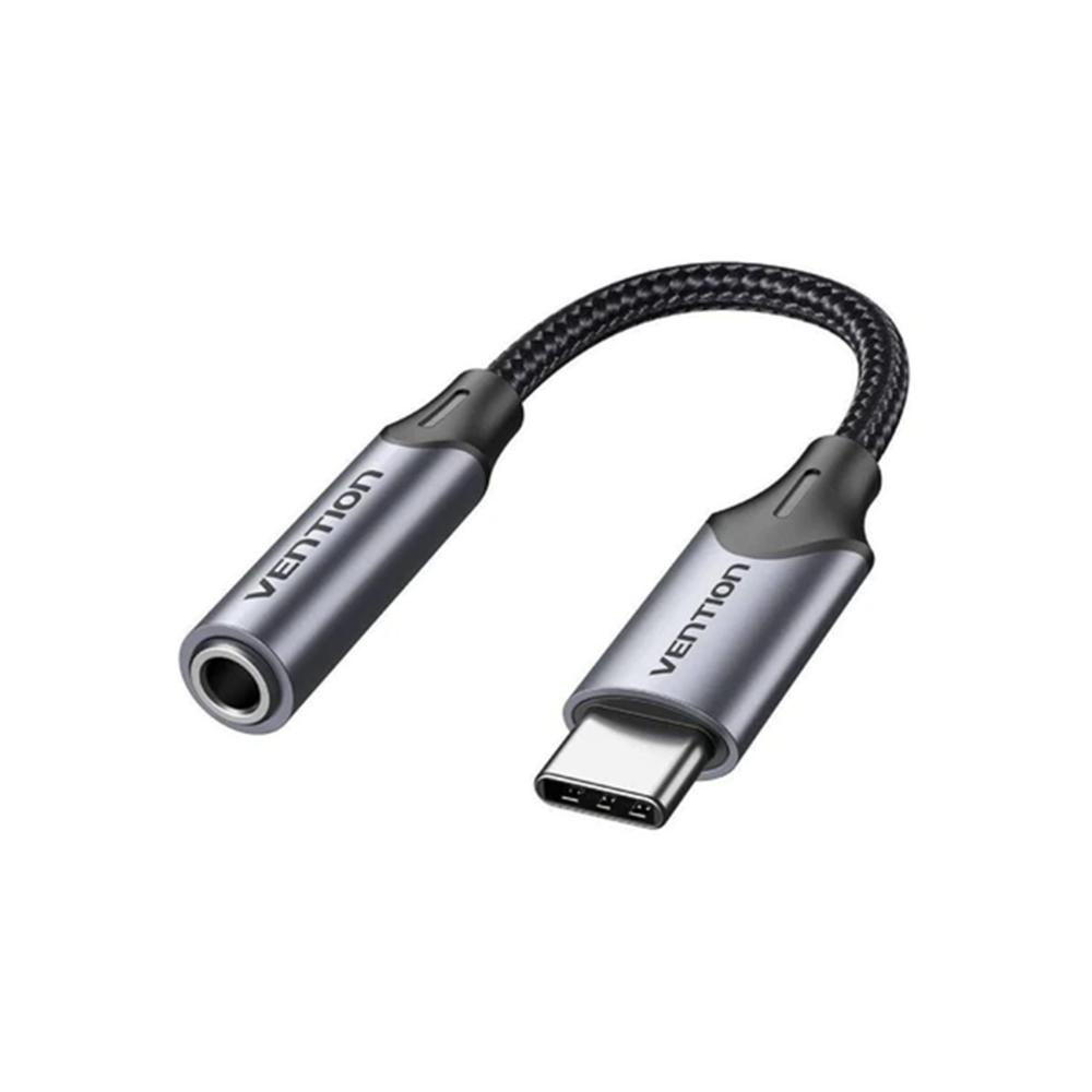 0066740_0 VENTION Type-C Male to 3.5mm Earphone Jack with DAC Adapter 0.1M Gray Aluminum Alloy Type (BGMHA) (VENBGMHA) - Image 1