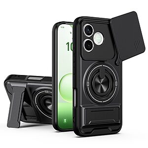 Σκληρή Πλάτη PC+TPU για Honor 600 Lite 5G (OEM) σε Μαύρο με δαχτυλίδι & κάλυμμα κάμερας — ολοκληρωμένη προστασία με βάση στήριξης 360° για hands-free χρήση.