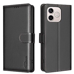 Flip Πορτοφόλι από Συνθετικό Δέρμα (PU) για Honor 600 Lite 5G (BINFEN COLOR BF32) σε Μαύρο — RFID προστασία, 3 θήκες καρτών & βάση στήριξης για καθημερινή χρήση.