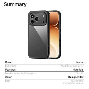 Θήκη Honor 600 Pro 5G / 5G - DUX DUCIS Aimo Series - Σκληρή Πλάτη PC+TPU - Μαύρο — εικόνα 2