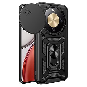 Σκληρή Πλάτη PC+TPU για Honor Magic8 Lite 5G (AMORUS) σε Μαύρο με περιστρεφόμενο Stand — στρατιωτική προστασία από πτώσεις & slider κάμερας για ασφαλή καθημερινή χρήση.