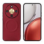 Πλάτη από Συνθετικό Δέρμα (PU) με PC για Honor Magic8 Lite 5G (OEM) σε Κόκκινο — υφή carbon fiber & μεταλλικός δακτύλιος για μαγνητική βάση αυτοκινήτου.