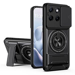Σκληρή Πλάτη PC+TPU για Motorola Edge 70 Fusion 5G (OEM) σε Μαύρο με δαχτυλίδι & kickstand — μαγνητική βάση, 360° περιστροφή & προστασία φακού κάμερας για hands-free χρήση.