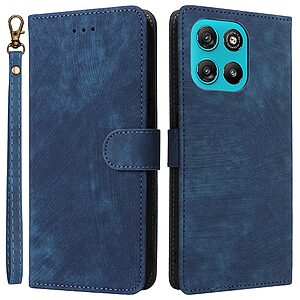 Flip Πορτοφόλι από Συνθετικό Δέρμα (PU) για Motorola Moto G57 5G / G67 Power 5G (OEM) σε Μπλε — θήκες καρτών, RFID προστασία, βάση stand & λουράκι καρπού.
