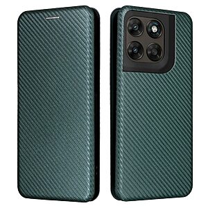 Πλάτη από Συνθετικό Δέρμα (PU) με TPU για Motorola Moto G87 5G / G67 5G (OEM) σε Πράσινο — υφή carbon fiber, θήκη κάρτας & μαγνητικό κλείσιμο για καθημερινή προστασία.