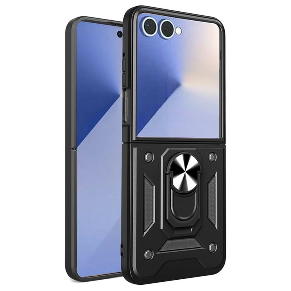 Θήκη Samsung Galaxy Z Flip8 5G - OEM - Σκληρή Πλάτη PC+TPU - Μαύρο - Stand Σκληρή Πλάτη PC+TPU για Samsung Galaxy Z Flip8 5G (OEM) σε Μαύρο με περιστρεφόμενο Stand — στρατιωτική αντοχή σε πτώσεις & προστασία φακού κάμερας για καθημερινή χρήση.