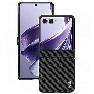 Full Body θήκη για Samsung Galaxy Z Flip8 5G (IMAK Ruiyi Series) σε Μαύρο — υφή carbon fiber σε PU δέρμα & PC για κομψή καθημερινή προστασία από γρατζουνιές & κρούσεις.