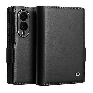 Flip Θήκη από Αυθεντικό Δέρμα για Samsung Galaxy Z Fold8 5G (QIALINO) σε Μαύρο — θήκες καρτών, πολύγωνη βάση στήριξης & ολοκληρωμένη προστασία από αυθεντικό δέρμα βοοειδών.