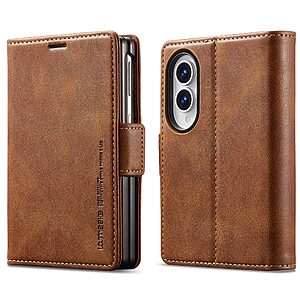 Flip Πορτοφόλι από Συνθετικό Δέρμα (PU) για Samsung Galaxy Z Fold8 5G (LC.IMEEKE) σε Καφέ — θήκες καρτών με RFID blocking & βάση στήριξης για hands-free χρήση.