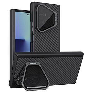 Full Body Carbon Fiber + TPU θήκη για Samsung Galaxy Z Fold8 Ultra 5G (NILLKIN) σε Μαύρο — aramid fiber με ενσωματωμένο μαγνήτη, προστασία κάμερας & αναδιπλούμενη βάση στήριξης.