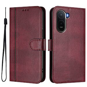 Flip Πορτοφόλι από Συνθετικό Δέρμα (PU) για Xiaomi Redmi A7 Pro σε Βαθύ Κόκκινο — θήκες καρτών, ρυθμιζόμενη βάση stand & λουράκι για καθημερινή χρήση.