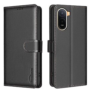 Flip Πορτοφόλι από Συνθετικό Δέρμα (PU) για Xiaomi Redmi A7 Pro (BINFEN COLOR BF32) — θήκες καρτών, RFID προστασία & βάση στήριξης σε κομψό Μαύρο.