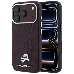 Karl Lagerfeld Grained Heads Metal MagSafe Case for iPhone 18 Pro Max / 17 Pro Max – Burgundy – Θήκη Προστασίας για iPhone 18 Pro Max / 17 Pro Max σε Μπορντό Χρώμα