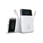 Power Bank VEGER W1211A Fuerza 10 Slim 10000mAh 20W Smart Digital Color Screen με Ενσωματωμένα Καλώδια USB-C & Lightning λευκό - Εικόνα 2