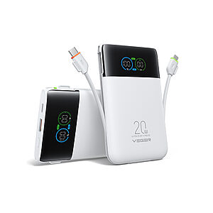 Power Bank VEGER W1211A Fuerza 10 Slim 10000mAh 20W Smart Digital Color Screen με Ενσωματωμένα Καλώδια USB-C & Lightning λευκό - Εικόνα 2