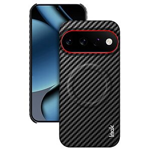 Πλάτη από Συνθετικό Δέρμα (PU) με PC για Google Pixel 11 / 11 Pro (IMAK) σε Μαύρο — υφή carbon, μαγνητικός δακτύλιος & προστασία από γρατζουνιές.