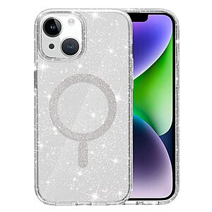 Σκληρή Πλάτη PC+TPU για iPhone 14 / 13 (OEM) σε Λευκό με MagSafe — glitter σχέδιο, περιστρεφόμενο stand & προστασία από πτώσεις.