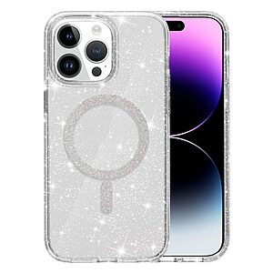 Σκληρή Πλάτη PC+TPU για iPhone 14 Pro Max (OEM) σε Λευκό με MagSafe & Stand — glitter σχέδιο & προστασία από πτώσεις και γρατζουνιές.