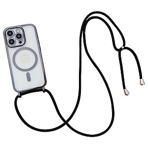 Πλάτη TPU για iPhone 14 Pro Max (OEM) σε Μαύρο με MagSafe — διάφανη πλάτη, επιχρωμιωμένο πλαίσιο & μακρύ λουράκι για ασφαλή μεταφορά.