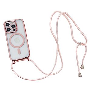 Πλάτη TPU για iPhone 14 Pro Max (OEM) σε Ροζ χρυσό με MagSafe — διάφανη πλάτη, επιμεταλλωμένο πλαίσιο & λουράκι για ασφαλή μεταφορά.