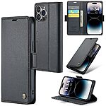 Flip Πορτοφόλι από Συνθετικό Δέρμα (PU) με TPU για iPhone 14 Pro (CASEME 023) σε Μαύρο — 3 θήκες καρτών, προστασία RFID & βάση stand.