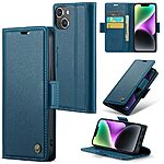 Flip Πορτοφόλι από Συνθετικό Δέρμα (PU) με TPU για iPhone 14 (CASEME) σε Μπλε — 3 θήκες καρτών, προστασία RFID & stand για hands-free προβολή.